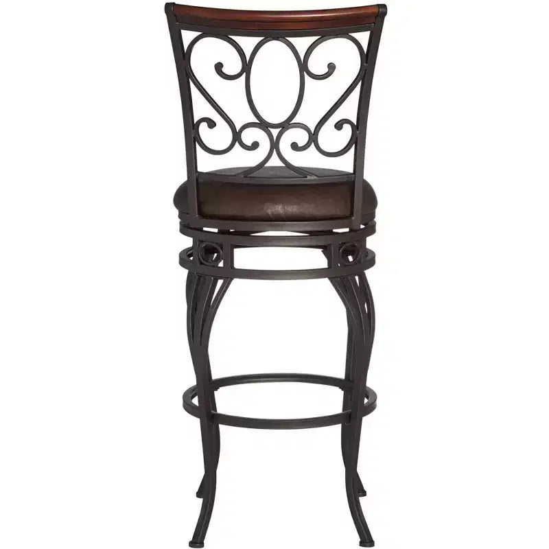 Sgabello da bancone girevole rotondo in bronzo, similpelle marrone, 1 posto