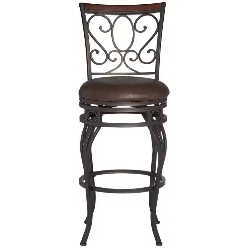 Sgabello da bancone girevole rotondo in bronzo, similpelle marrone, 1 posto