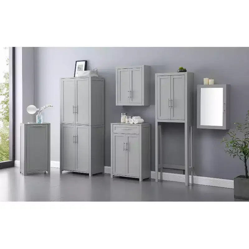 Dispensa alta stile Shaker, grigia/bianca, 4 ante, 1 persona