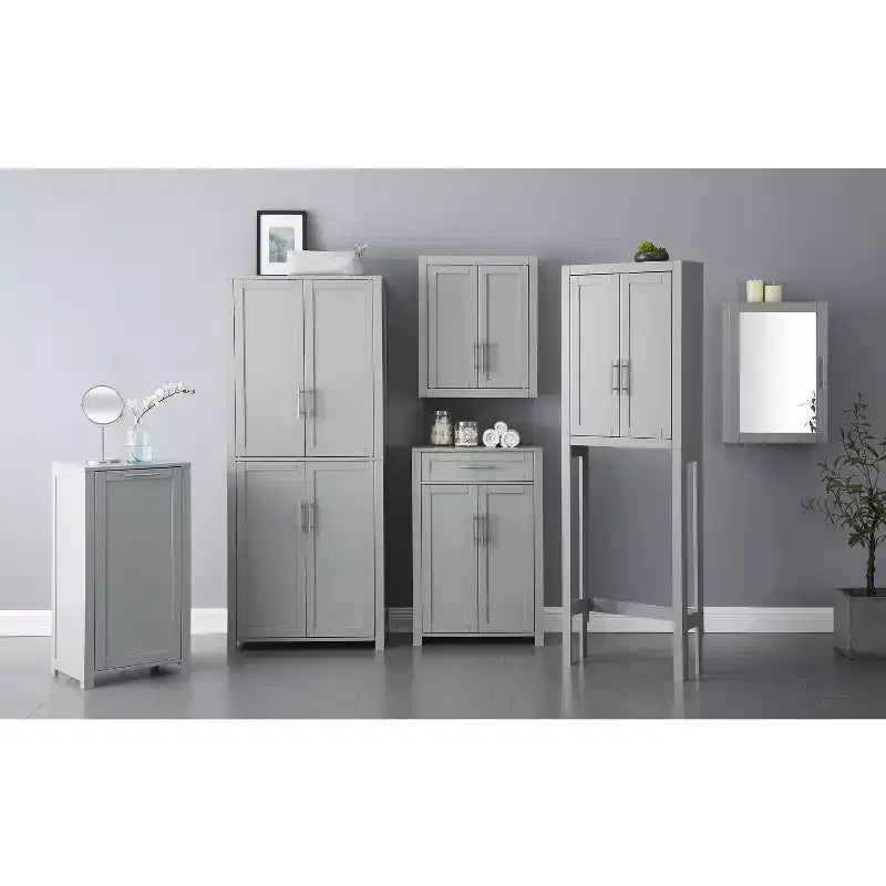 Dispensa alta stile Shaker, grigia/bianca, 4 ante, 1 persona