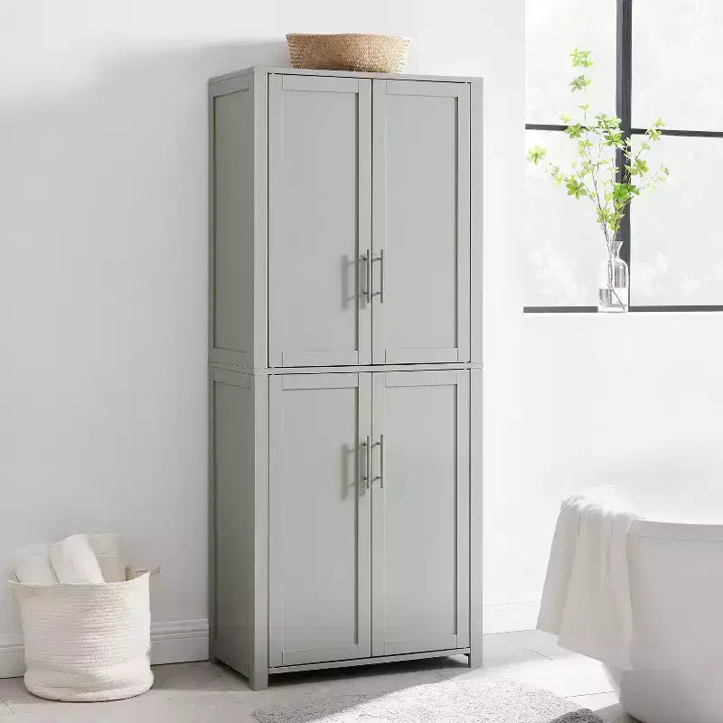 Dispensa alta stile Shaker, grigia/bianca, 4 ante, 1 persona