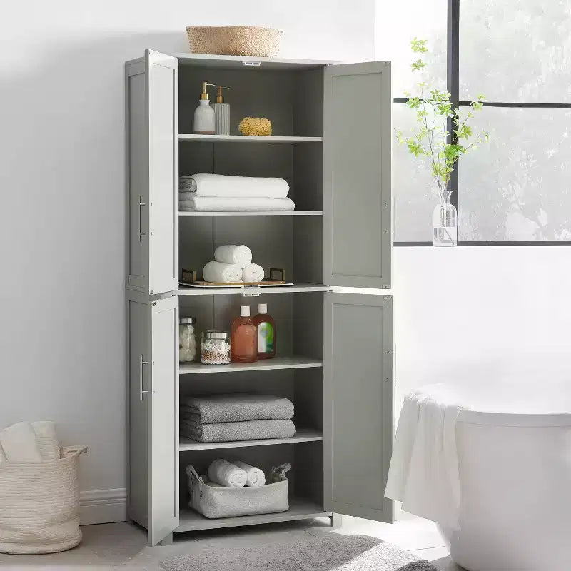 Dispensa alta stile Shaker, grigia/bianca, 4 ante, 1 persona