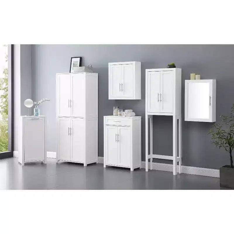 Dispensa alta stile Shaker, grigia/bianca, 4 ante, 1 persona