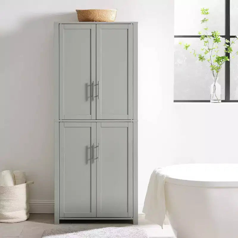 Dispensa alta stile Shaker, grigia/bianca, 4 ante, 1 persona