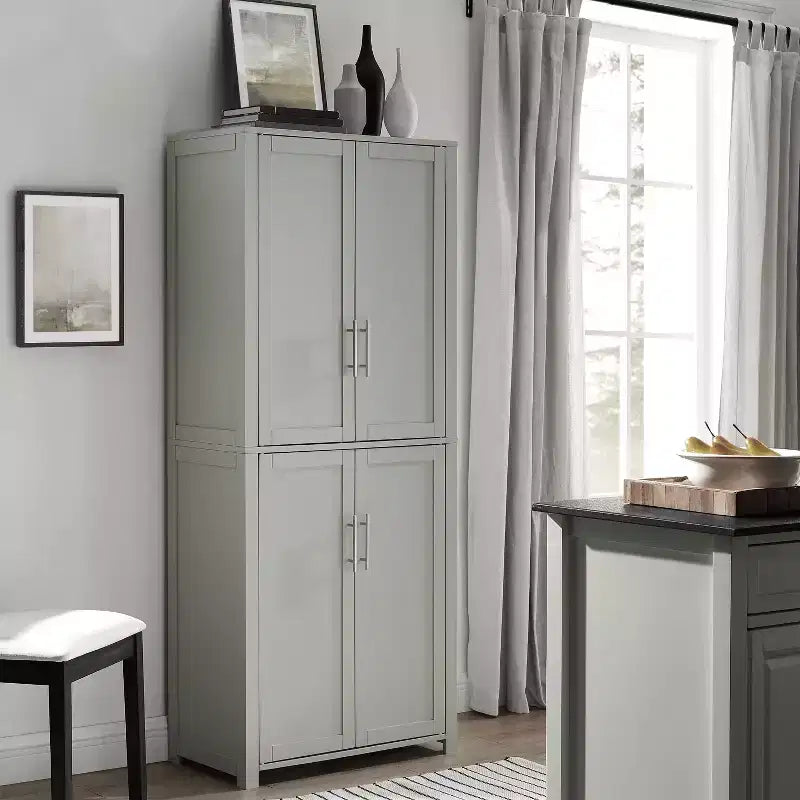 Dispensa alta stile Shaker, grigia/bianca, 4 ante, 1 persona