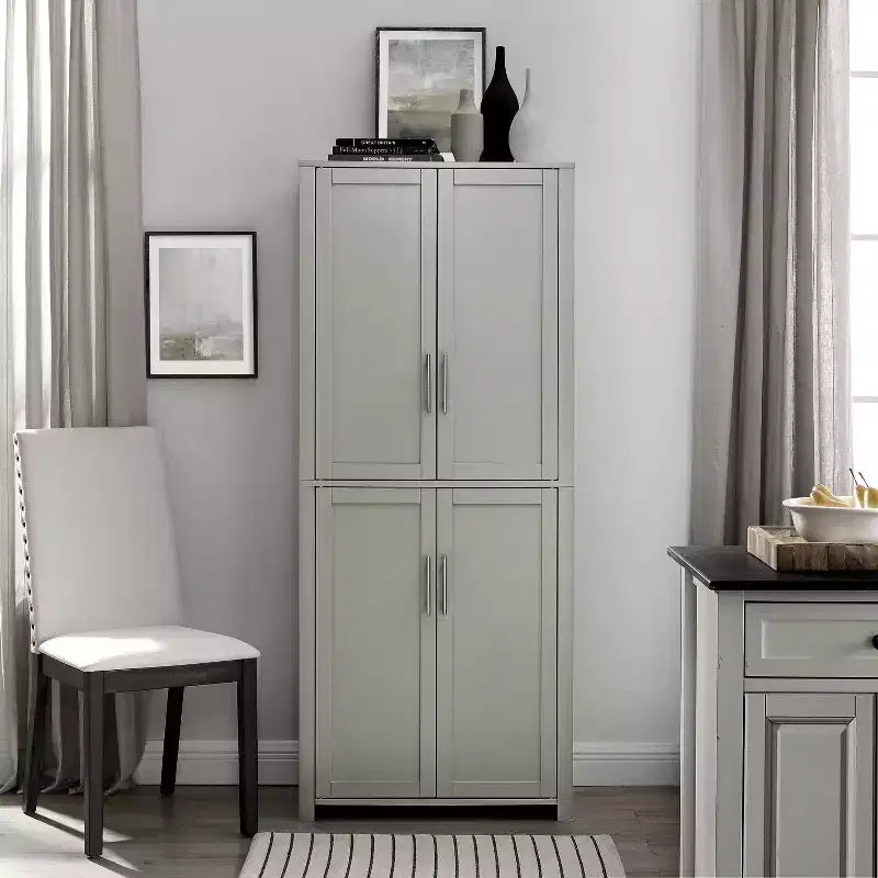 Dispensa alta stile Shaker, grigia/bianca, 4 ante, 1 persona