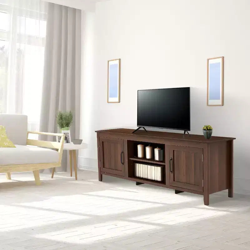 Mobile TV in Legno Marrone con Venature, Mobiletto Contenitore, Stile Unico