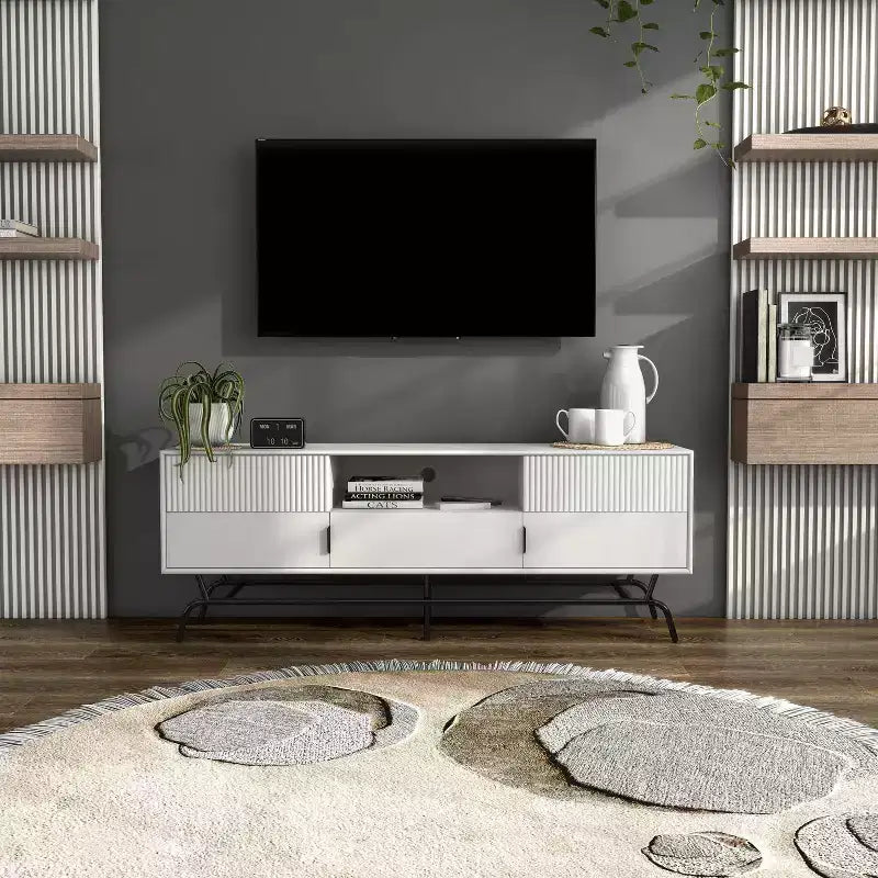 Mobile TV moderno indaco/bianco e nero con 3 cassetti e armadietto, adatto per TV fino a 65"