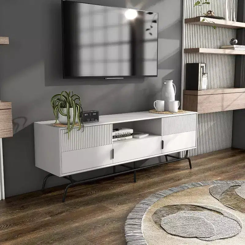 Mobile TV moderno indaco/bianco e nero con 3 cassetti e armadietto, adatto per TV fino a 65"