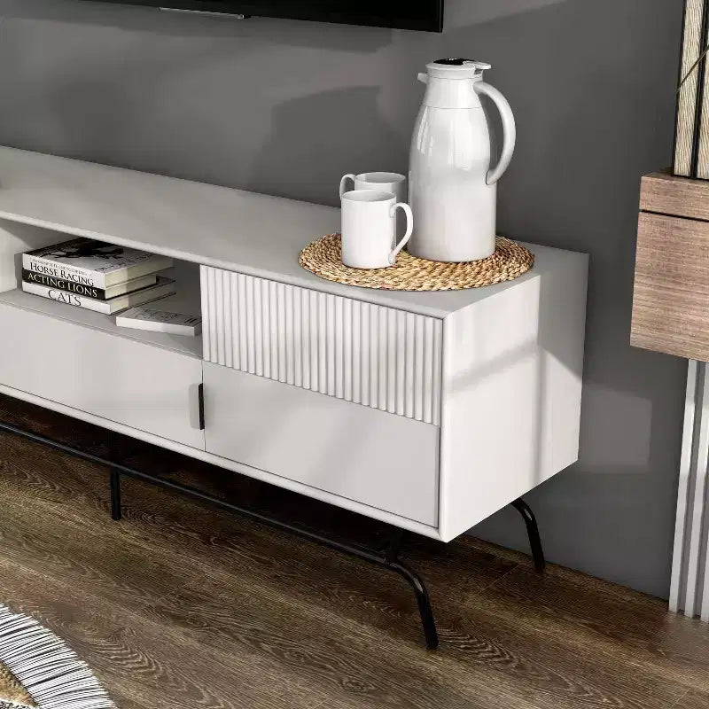 Mobile TV moderno indaco/bianco e nero con 3 cassetti e armadietto, adatto per TV fino a 65"