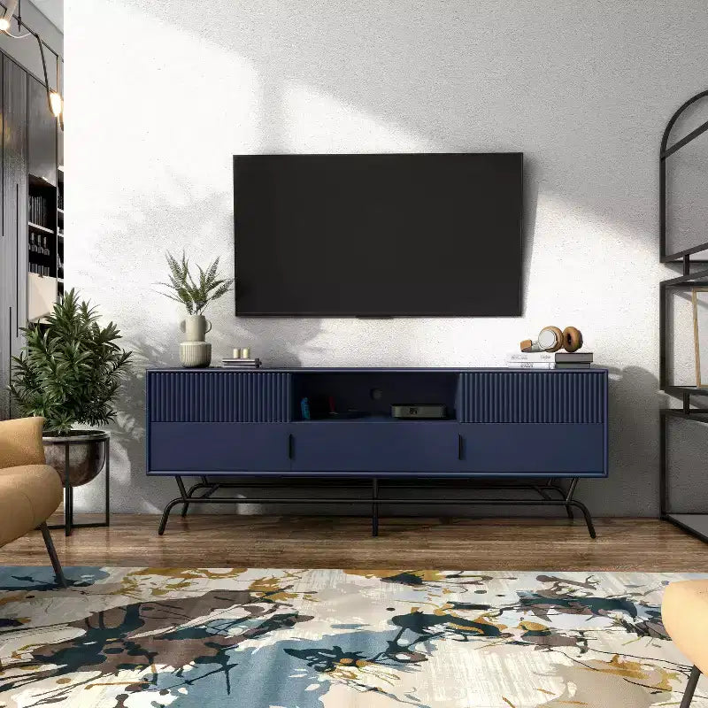 Mobile TV moderno indaco/bianco e nero con 3 cassetti e armadietto, adatto per TV fino a 65"