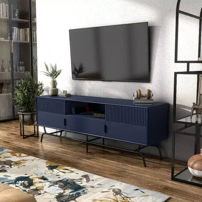 Mobile TV moderno indaco/bianco e nero con 3 cassetti e armadietto, adatto per TV fino a 65"