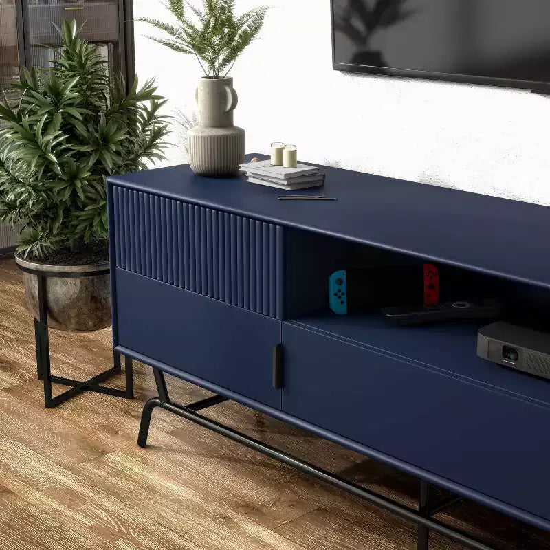 Mobile TV moderno indaco/bianco e nero con 3 cassetti e armadietto, adatto per TV fino a 65"