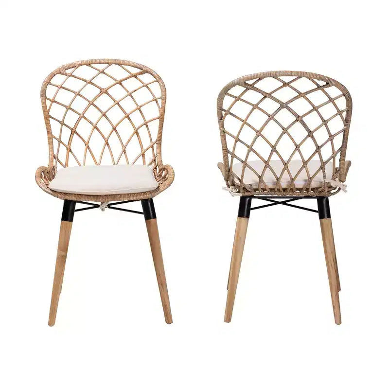 Sedia da pranzo senza braccioli in rattan e metallo bohémien nera/marrone, set da 2
