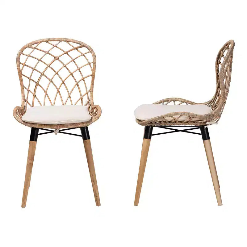 Sedia da pranzo senza braccioli in rattan e metallo bohémien nera/marrone, set da 2