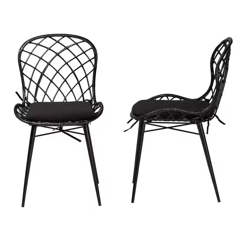 Sedia da pranzo senza braccioli in rattan e metallo bohémien nera/marrone, set da 2