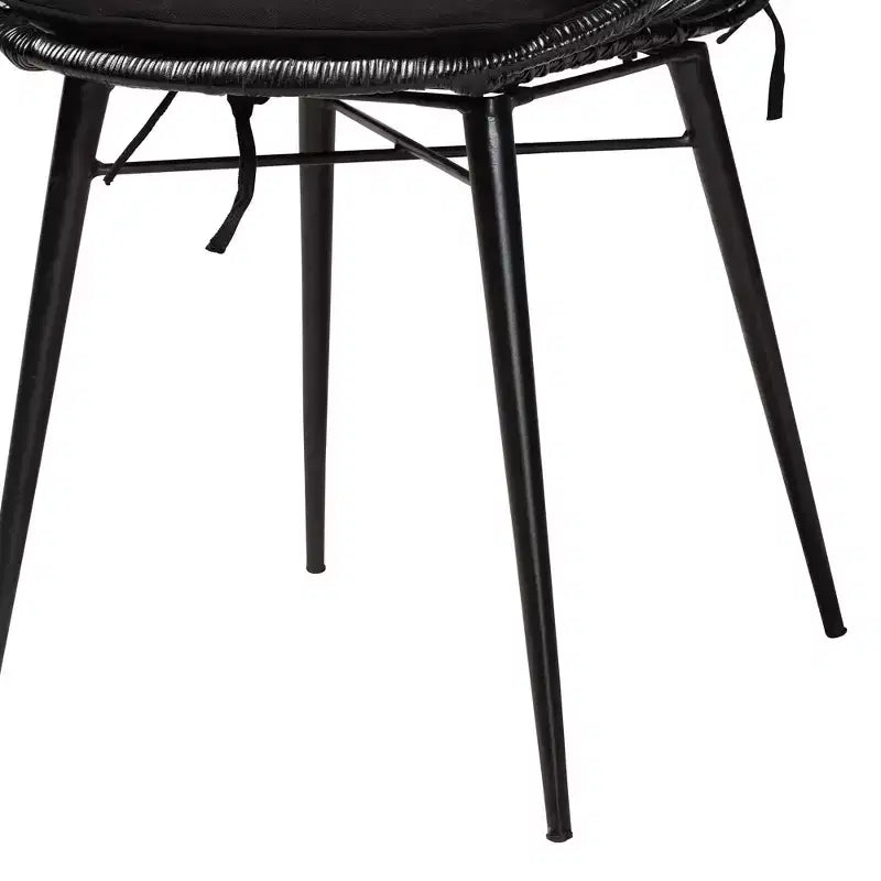 Sedia da pranzo senza braccioli in rattan e metallo bohémien nera/marrone, set da 2