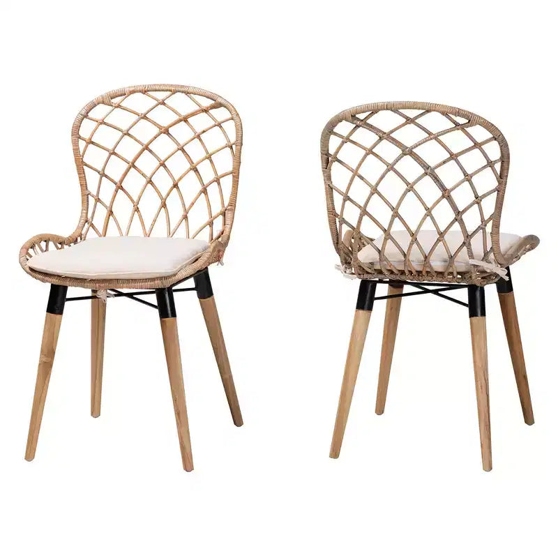 Sedia da pranzo senza braccioli in rattan e metallo bohémien nera/marrone, set da 2