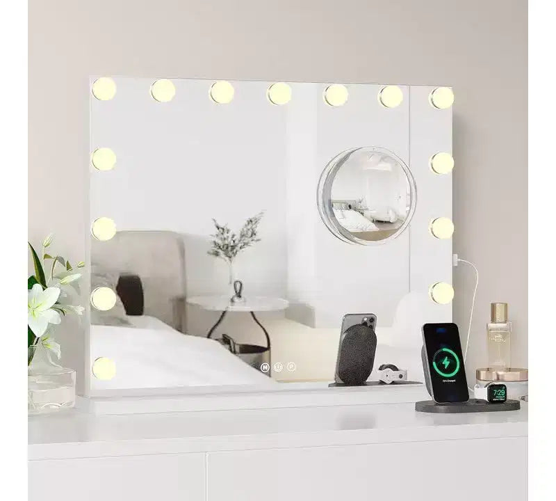 Vanity Mirror with Lights - 15/17 LED Bulbs, 3 Color Modes, USB & Type-C Charging, Touch Control Makeup Mirror with Lights & 3X Magnifying Mirror