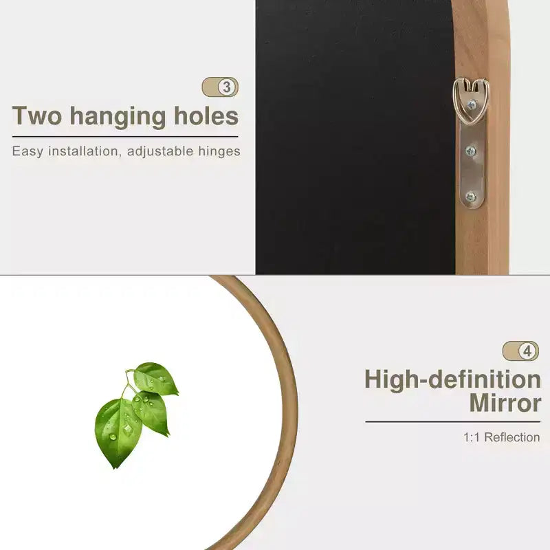 Specchio da parete ad arco in legno naturale con dettagli in rattan – Singolo