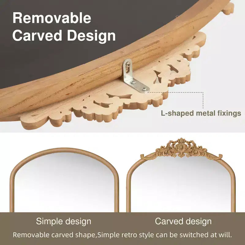 Specchio da parete ad arco in legno naturale con dettagli in rattan – Singolo