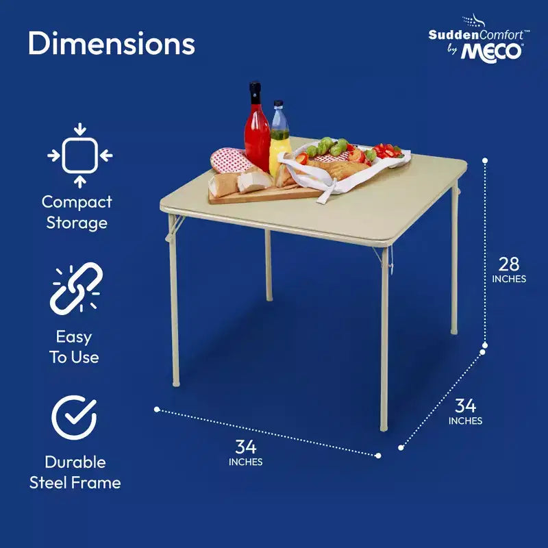 Tavolo pieghevole quadrato per 4, colore Buff/Cinnabar